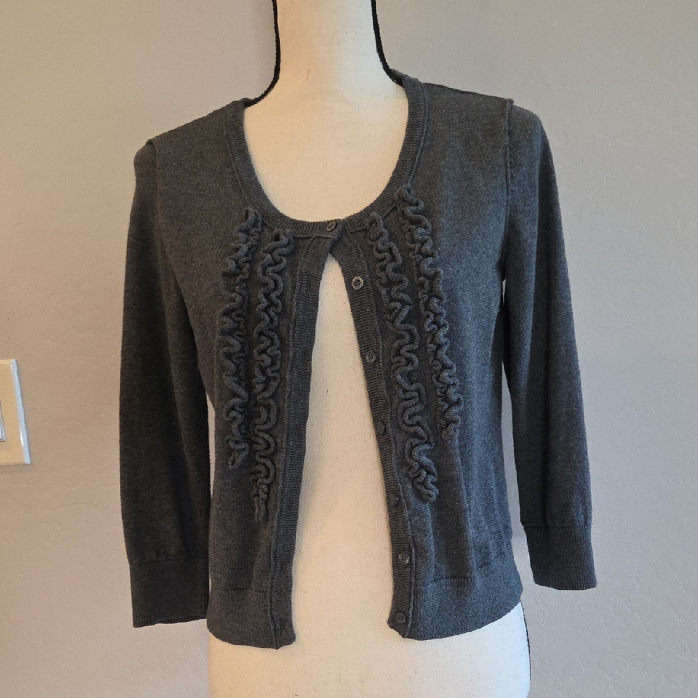 Mossimo Supply Co. Charcoal Cardigan with Ruffle Accents Size Lg One Owner Y2K